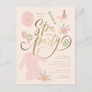 Elegant Spa Party Invitation w/faux gold  Postcard