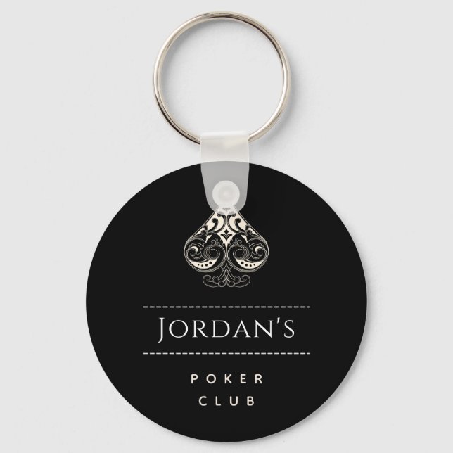 Elegant Spade Symbol Mens Poker Club Casino & Name Key Ring (Front)