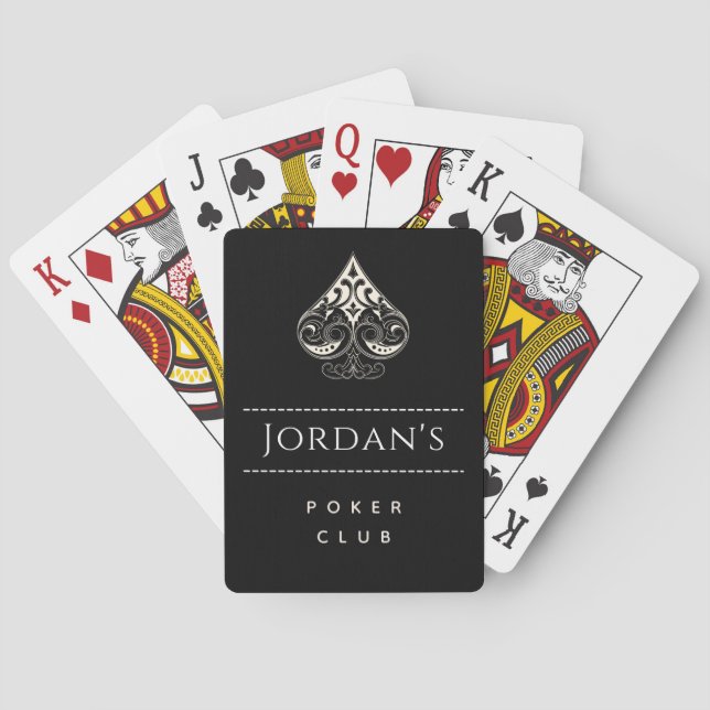 Elegant Spade Symbol Mens Poker Club Casino & Name Playing Cards (Back)