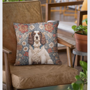 Elegant Spaniel On Floral Background Cushion