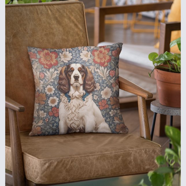 Elegant Spaniel On Floral Background Cushion (Creator Uploaded)
