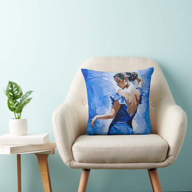 Elegant Spanish Flamenco Dancer Lady In Blue Cushion (Chair)