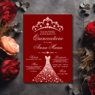 Elegant Spanish Quinceañera Mis Quince 15   Red Invitation