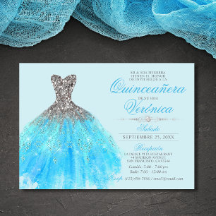 Elegant Spanish Quinceañera Mis Quince Blue Invitation
