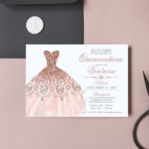 Elegant Spanish Quinceañera Mis Quince Pink Rose I Invitation