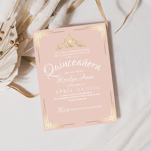 Elegant Spanish Quinceañera Mis Quince Pink Rose  Invitation (Creator Uploaded)