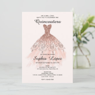 Elegant Spanish Quinceañera Mis Quince Pink Rose Invitation
