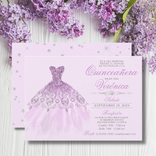 Elegant Spanish Quinceañera Mis Quince Purple Invitation