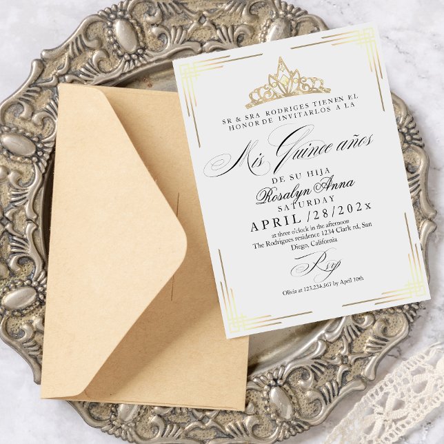 Elegant Spanish Quinceañera Mis Quince Script Gold Invitation (Creator Uploaded)