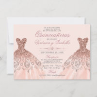 Elegant Spanish Quinceañera Quince Pink Rose Twins