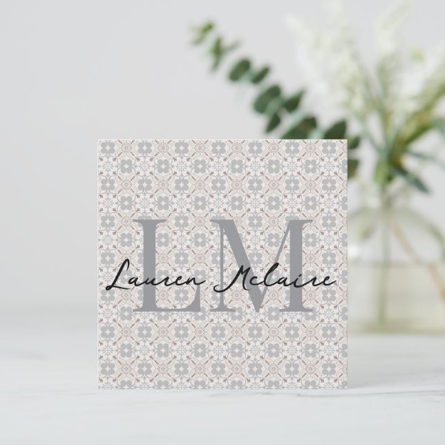 Elegant Spanish Tile Monogram Script Name Card (Standing Front)
