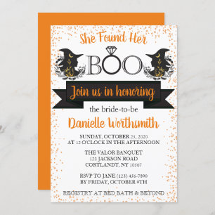 Elegant Sparkle Boo Halloween Witch Bridal Shower Invitation