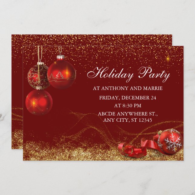 Elegant sparkle christmas ball  invitation (Front/Back)