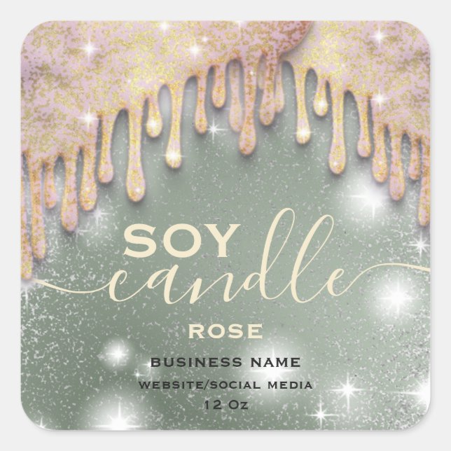 Elegant sparkle drips script soy candle label (Front)