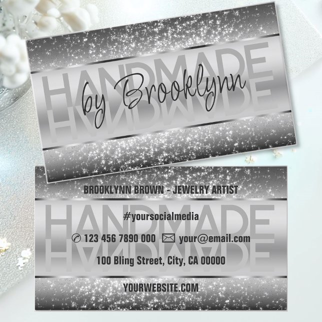 Elegant Sparkle Glitter Luxurious Glam Dark Silver Business Card (Creator Uploaded)