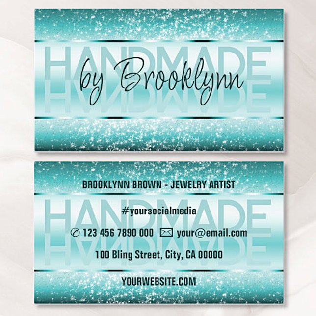 Elegant Sparkle Glitter Luxurious Glam Teal Green  Business Card (Creator Uploaded)