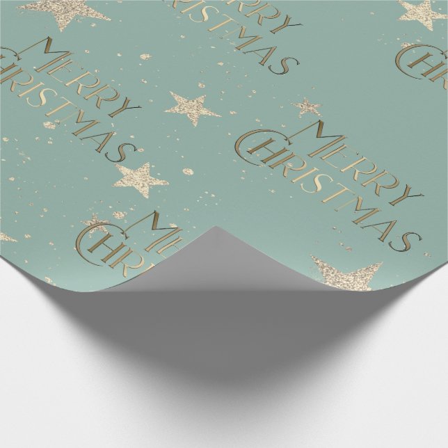 Elegant Sparkle Gold Stars Merry Christmas  Wrapping Paper (Corner)