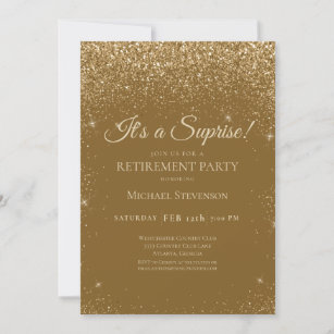 Elegant Sparkle Gold Surprise Retirement Party Invitation