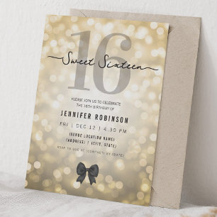 Elegant Sparkle Lights Sweet Sixteen Gold  Invitation