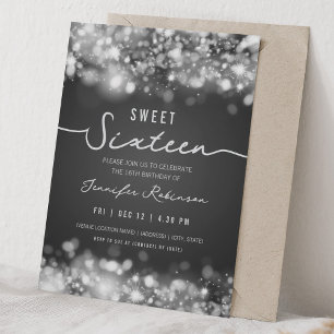 Elegant Sparkle Lights Sweet Sixteen Silver  Invitation