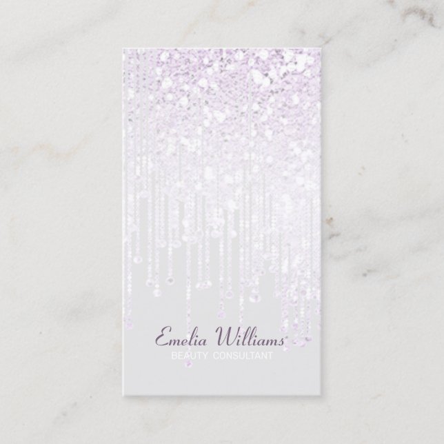 Elegant Sparkle White Glitter Drips Light Gray Business Card (Front)