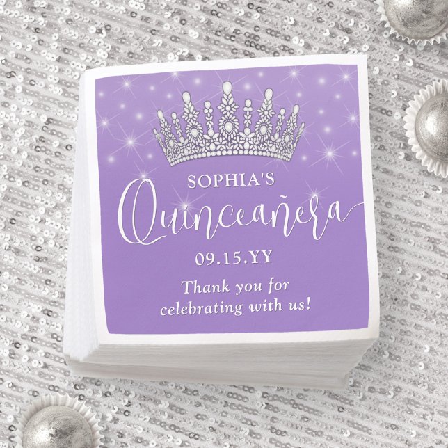 Elegant Sparkles Quinceañera Crown Lilac Purple Napkin (Creator Uploaded)