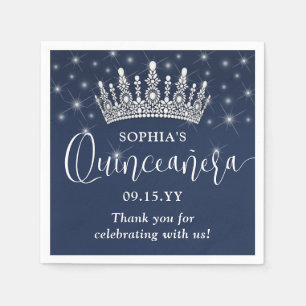 Elegant Sparkles Quinceañera Crown Navy Blue Napkin