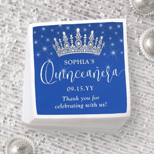 Elegant Sparkles Quinceañera Crown Royal Blue Napkin