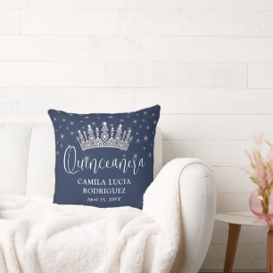 Elegant Sparkles Quinceañera Navy Blue Keepsake Cushion