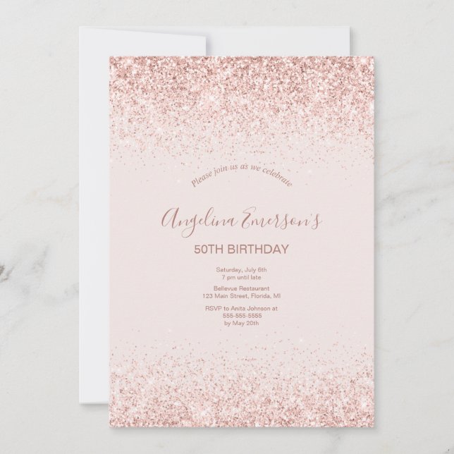 Elegant Sparkling Blush Birthday Invitation (Front)