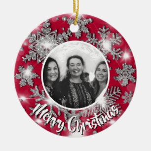 Elegant sparkling glitter snowflake personalise ceramic tree decoration