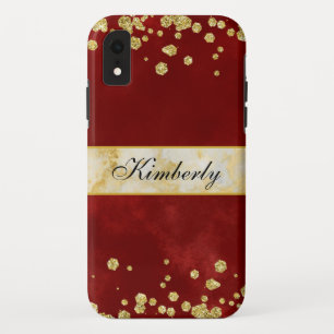 Elegant Sparkling Gold and Burgundy Monogrammed Case-Mate iPhone Case
