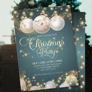 Elegant Sparkling Gold Christmas Ball Party Invitation