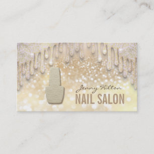 Elegant sparkling gold glittery drips nails business card