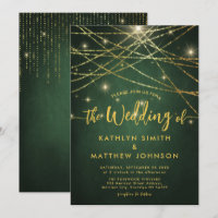 Elegant Sparkling Gold String Lights Green Wedding
