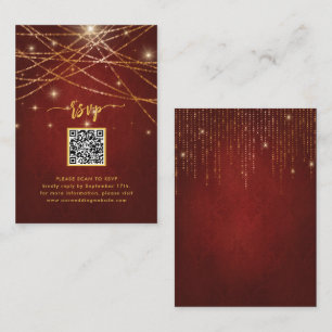 Elegant Sparkling Gold String Lights QR Code RSVP Enclosure Card