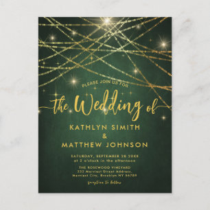 Elegant Sparkling Gold String Lights Wedding Invitation Postcard