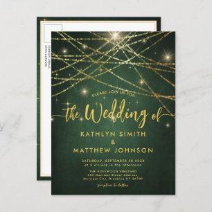 Elegant Sparkling Gold String Lights Wedding Invitation Postcard
