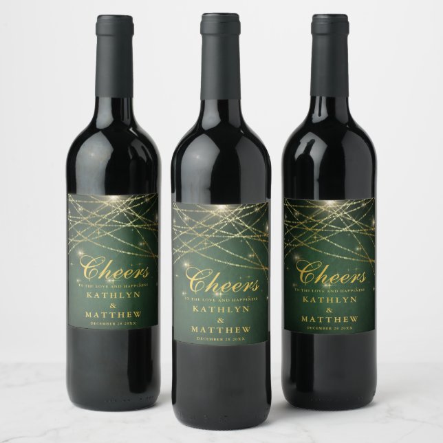 Elegant Sparkling Gold String Lights Wedding Wine Label (Bottles)