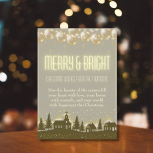 Elegant Sparkling Gold Winter Village Holiday Card