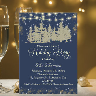 Elegant Sparkling Golden Winter Holiday Party Invitation