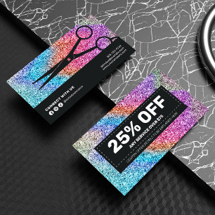 Elegant Sparkling Holographic Glitter Hairstylist Discount Card
