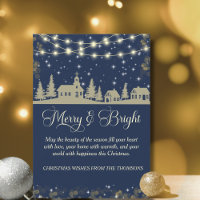 Elegant Sparkling Navy Blue Gold Winter Village