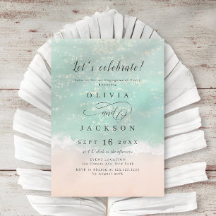 Elegant sparkling ocean beach engagement party invitation
