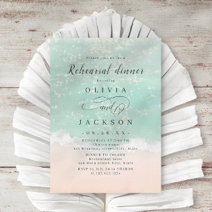 Elegant sparkling ocean beach Rehearsal Dinner Invitation