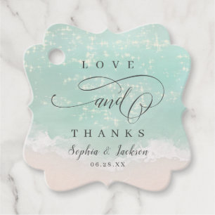Elegant sparkling ocean love thanks beach wedding favour tags