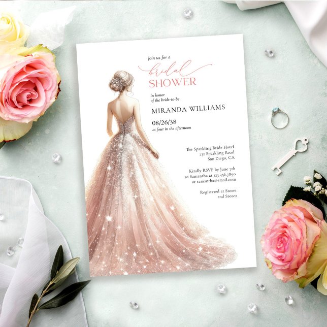 Elegant Sparkling Pink Bride Dress Bridal Shower Invitation (Creator Uploaded)