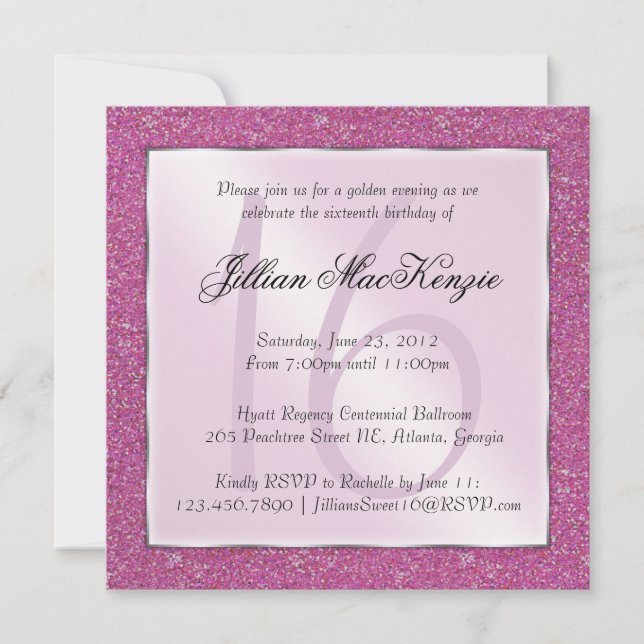Elegant Sparkling Pink Sweet 16 Glitter Invite (Front)