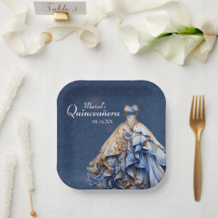 Elegant Sparkling Quinceanera Dress Paper Plate