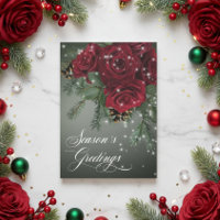 Elegant Sparkling Red Roses & Pine Christmas